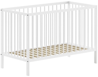 Babybett Kara-lynn 124x65x84 Gitterbett Massivholz Buche Weiß