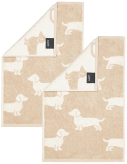 Cawö Handtuch 2 Stück Cawö We love Dogs Gästetücher 6246-33 Dackel Natur 30x50, Walkfrottier (Spar-Set, 2-St), 100% Baumwolle