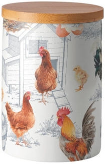 Ambiente® Vorratsdose Chicken farm, Porzellan, (2-tlg, Vorratsdose mit Deckel), Porzellan Bambusdeckel New Bone China Ø 10cm Höhe 13,5cm Volumen 0,62l