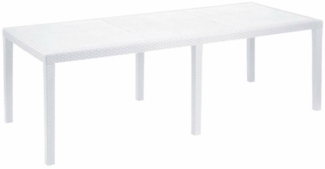 Dmora Außentisch Abbaviva, ausziehbares rechteckiges Esszimmerregal, ausziehbarer Gartentisch in Rattanoptik, 100 % Made in Italy, 150/220 x 90 x 72 cm, Weiß