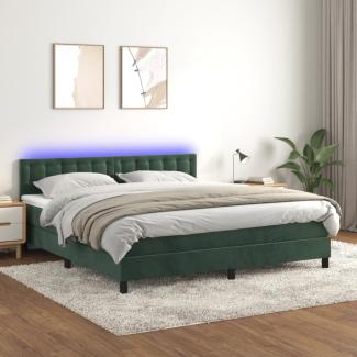 vidaXL Boxspringbett mit Matratze & LED Dunkelgrün 180x200 cm Samt