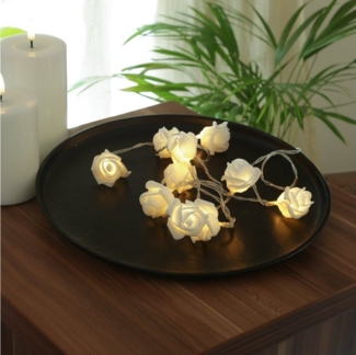 MARELIDA LED-Lichterkette LED Lichterkette 10 weiße Mini Rosen Rosenblüten Hochzeit Valentinstag, 10-flammig