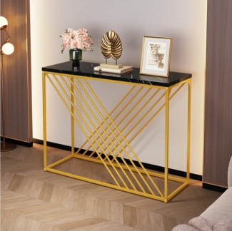 HAUSS SPOLE Beistelltisch mit goldenem Fuß, Hochglanztisch für den Eingangsbereich, Schwarz (Konsolentisch, Flurtisch, 1-St, MDF-Marmorplatte), mit goldenem Fuß
