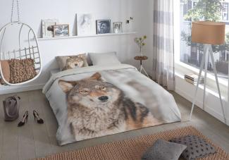 good morning Flanell Bettwäsche 3 teilig Bettbezug 240 x 220 cm Kopfkissenbezug 60 x 70 cm Wolf 2028. 99. 03 Multi