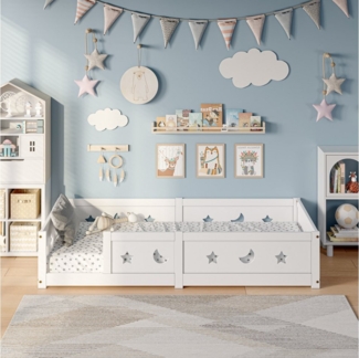 Gdood Kinderbett Massivholzbett Bodenbett Zaunbett Einzelbett Montessori (1-tlg, Sehr gut geeignet für Kinder und Babys), inkl. Lattenrost, Kiefer, 140x200 cm