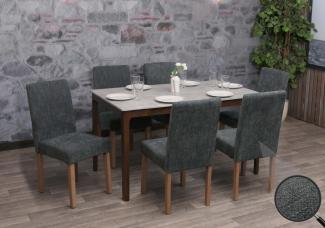 6er-Set Esszimmerstuhl Littau, Stuhl Küchenstuhl Hochlehner, Stoff/Textil Chenille Holz ~ dunkelgrau, naturfarbene Beine