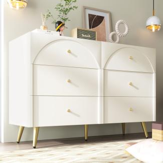 Merax Sideboard, Kommode mit 6 Schubladen, Weiß Sideboard Highboard, Creme-Weiß -H85/B120/T40 cm