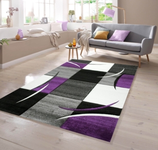 TeppichHome24 Teppich Designer Teppich mit Konturenschnitt Lila Grau Creme Schwarz, rechteckig