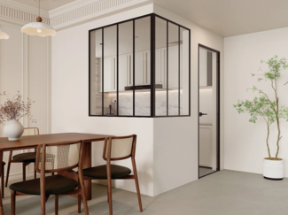 Vente-unique - Glaswand Ecklösung - 120 x 90 x 130 cm - thermolackiertes Aluminium - Schwarz - BAYVIEW