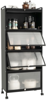COSTWAY Hochschrank 5-stufig Küchenregal mit aufklappbaren PC-Türen & Rollen