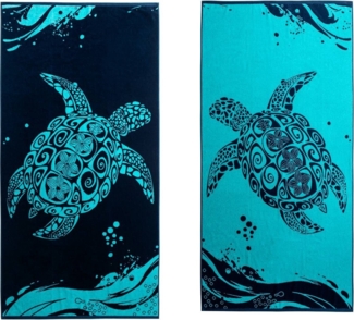 DecoKing Strandtuch groß 90x180 cm Baumwolle Frottee Velours Badetuch blau dunkelblau Marineblau weiß Turtle