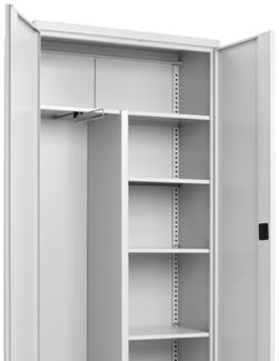 Büro-/Lagerschrank aus Stahl mit Flügeltüren 1 langer Fachboden 3 kurze Fachböden Garderobenstange (BxTxH) 1000 x 435 x 1990 mm