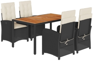 vidaXL 5-tlg. Garten-Essgruppe mit Kissen Schwarz Poly Rattan 3212224