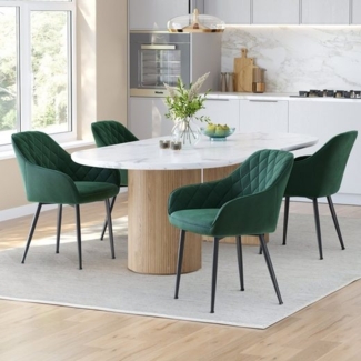 Esszimmerstuhl, 4er Set, Sessel, Polsterstuhl mit Armlehnen, Sitzbreite 49 cm, Metallbeine, Samtbezug, bis 120 kg belastbar, für Arbeitszimmer, Wohnzimmer, Schlafzimmer, grün LDC088C01-4