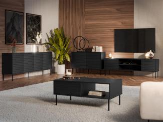 Wohnzimmer-Set Cuird II 2x Kommode TV-Lowboard Couchtisch (Farbe: Schwarz)