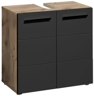PREISBRECHER Waschbeckenunterschrank Vista 2 Türen, 1 Boden, schwarz / viking oak Dekor - 60 x 62 x 31 (BxHxT)