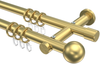 Gardinenstangen-Set Platon Luino 600 cm (geteilt in 3 x 200 cm), 2-läufig, 20 mm Ø Messing-Optik