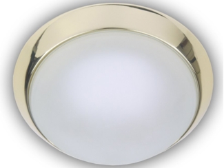 Deckenleuchte, Glas Weiß mit Klarrand, Dekorring Messing poliert, Ø 30cm