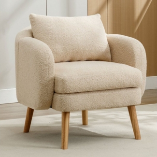 Merax Sessel mit Zierkissen und Massivholzbeine, Loungesessel, Einzel Loungesofa, Einzelsessel mit Teddyplüsch,Relaxsessel