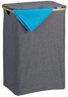 Relaxdays Wäschekorb mit Deckel, Bambus / Polyester grau, 66 x 36,5 x 45 cm, 100 L