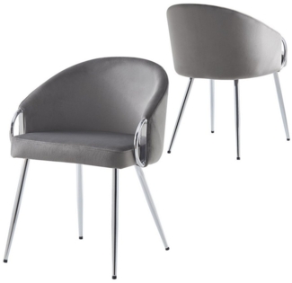 OKWISH Esszimmerstuhl Loungesessel,Kosmetikstuhl,Esszimmerstuhl (Luxus Samt-Stoff-Esszimmerstuhl (2er Set), Ergonomische Stühle mit Verstellbaren Beinen und Fächerförmiger Rückenlehne – Galvanisierte Silber-Eisenbeine, Atmungsaktiv & Pflegeleicht, Grau...