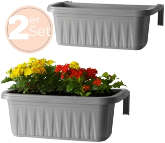 2x Blumenkasten Balkongeländer Balkon Blumenkasten Balkonkasten mit Halterung Balkonkasten Geländerkasten Balkonkasten mit Wasserspeicher 50 cm Grau