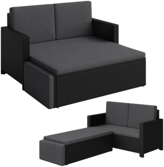 STEELSØN 'Elnath' Polyrattan Gartensofa 2er-Sitzer mit Hocker, klappbar, schwarz/anthrazit, wetterfest, inkl. Kissen