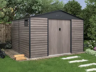 Vente-unique - ADELMO Gartenhaus Metall GrauBraun - B 309 cm x H 229 cm x L 330 cm