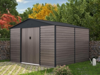 Vente-unique - Gartenhaus Gerätehaus - 10,98 m² - Stahl - Holz-Optik - Grau - ADELMO