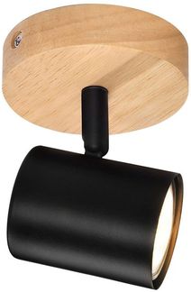 ZMH 1-Flammige LED Deckenleuchte - Schwarz GU10 Deckenleuchte Schwenkbarer Strahler Holz Wandleuchte Wandstrahler für Wohnzimmer Schlafzimmer MAX. 40W Ohne Leuchtmittel