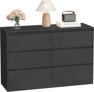VASAGLE Kailyn Kollektion - Kommode mit 6 Schubladen, Aufbewahrungsschrank, Wäschekommode, für Schlafzimmer, 40 x 119,4 x 75 cm, modern, ebenholzschwarz