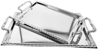 2er Set Gemusterte Serviertabletten aus Edelstahl mit eleganten Griffen