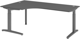 bümö Eckschreibtisch höhenverstellbar 200x120 cm in graphit, Metallgestell in graphit - Schreibtisch groß, Bürotisch höhenverstellbarer, Büroschreibtisch & Computertisch PC Tisch Büro, X82-G-GG