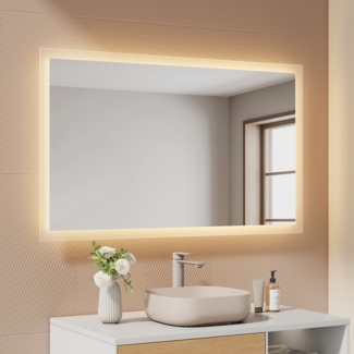 EMKE LED Badspiegel mit Beleuchtung 100x60cm Warmweiß Licht Badezimmerspiegel Wandschalter (nicht enthalten)