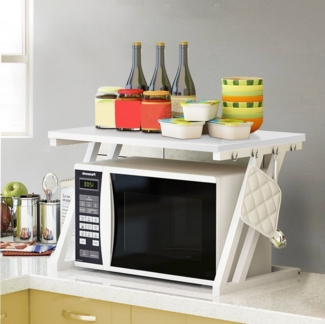 JEOBEST Küchenregal Mikrowellenregal, Holz Mikrowellen Ständer Mikrowelle Regal, Küchenregal mit 2 Ebenen, Ohne Haken