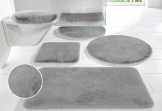 my home Badematte Rabbit Badematten, Badvorleger, Badezimmer Teppich, Höhe 30 mm, rutschhemmend beschichtet, fußbodenheizungsgeeignet, schnell trocknend, strapazierfähig, Polyester, rund, Kaninchenfell-Haptik, Badteppich, rechteckig, rund & als 3-tlg. Set