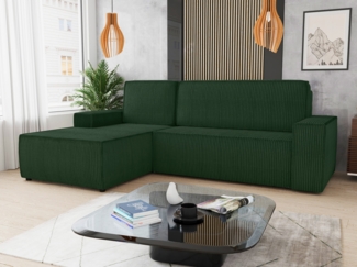 Ecksofa Totti L mit Schlaffunktion und Bettkasten - Cord Stoff - L-Form Couch, Polstersofa, Schlafsofa, Sofagarnitur (Grün (Poso 014) Seite: Links)