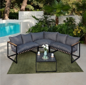HTI-Living Gartenbank Gartensitzgruppe Eckbank und Tisch (Stück, 2-St, 1x Eckbank, 1x Tisch, inkl. Kissen), Terrassenmöbel Ecklounge