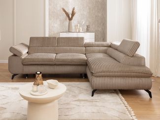 S-Style Möbel Ecksofa Bonnie mit Schlaffunktion Bettkasten und Kopfteilverstellung, mit Wellenfederung, Cord-Stoff