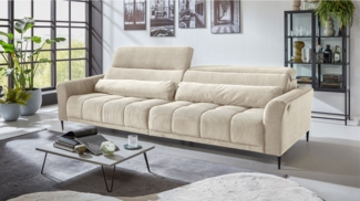 Massivart® Big-Sofa LOGAN Cord grün, beige, grau, rost 280 cm / 4-Sitzer, Sitztiefenverstellung / Kopfteilverstellung / Armlehnverstellung