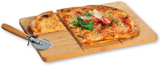 Pizza-Schneide-/Servierbrett mit Schneider - Bambus - 40 x 30cm