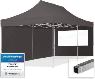 3x6 m Faltpavillon, ECONOMY Alu 32mm, Seitenteile mit Panoramafenstern, dunkelgrau