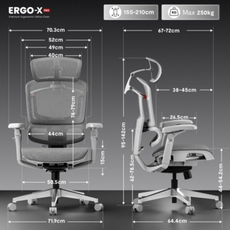 FLEXISPOT Bürostuhl ErgoX, Schreibtischstuhl Premium Ergonomischer (mit 7D-Armlehnen, 5D-Lendenstütze, 4D-Kopfstütze), Netzsitz Schreibtischstuhl, 250 kg Belastbarkeit