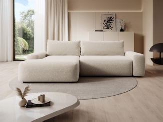 Vente-unique - Ecksofa mit Schlaffunktion - Ecke links - Strukturstoff - Cremefarben - DAVISO