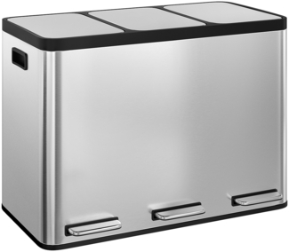 STEELSØN 'Epsilon' Mülleimer, 3x15L, silber, Edelstahl, Mülltrennsystem mit 2 Fächern, inkl. Softclose-Deckel und Tragegriffen