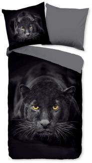 MTOnlinehandel Bettwäsche Panther 135x200 + 80x80 cm, 100 % Polyester, Mikrofaser, 2 teilig, moderne Wende-Bettwäsche für Teenager und Erwachsene