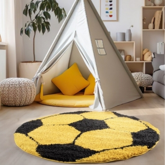 Carpettex Kinderteppich Fußball-Design, Rund, Höhe: 30 mm, Kinder Teppich Fußball-Form Kinderzimmer versch. farben und größen