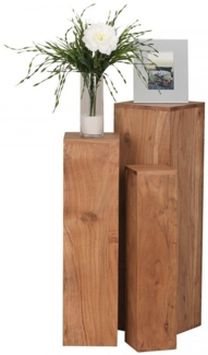 Lomadox Beistelltisch, 3er-Set Dekosäulen Blumensäule Echtholz Akazie 65/75/85 cm hoch