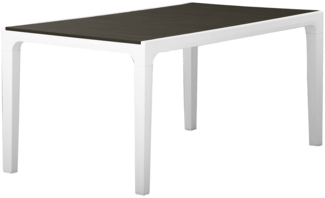 Dmora Gartentisch Nanaimo, Picknickbasis, Garten-Esstisch, Mehrzweck-Außenbank, 160x90 h74 cm, Weiß und Dunkelgrau