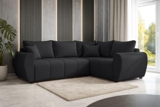 AX LIVING Malatya L Ecksofa mit Schlaffunktion Schlafsofa Schwarz 235cm R